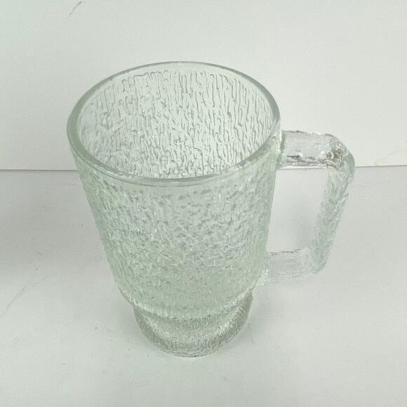 Vintage Indiana Glass Crystal Ice Footed Handled Beer Mug Set of 4 - Picture 4 of 5